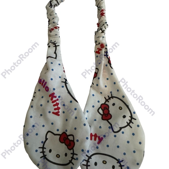 Hello Kitty pin dot scarf tie scrunchie hand made USA white cotton rare print - Picture 2 of 4